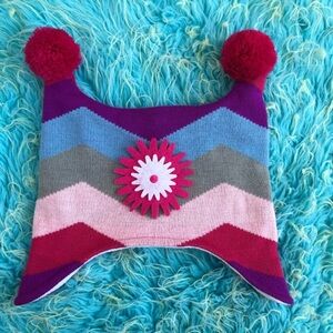 Girl’s Beanie with Flower and Pom Poms